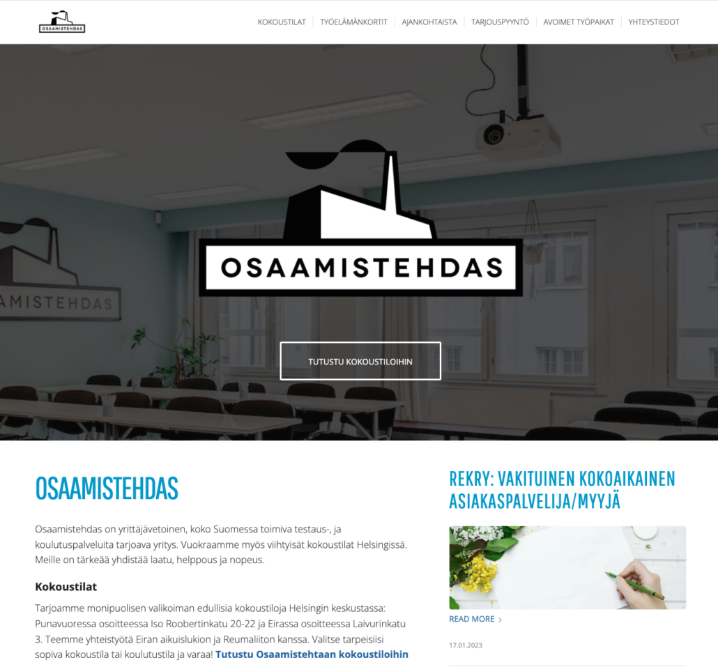 Osaamistehdas - Kokoustilat ja työelämänkortit uusi ulkoasu Osaamistehdas - Kokoustilat ja työelämänkortit uusi ulkoasu